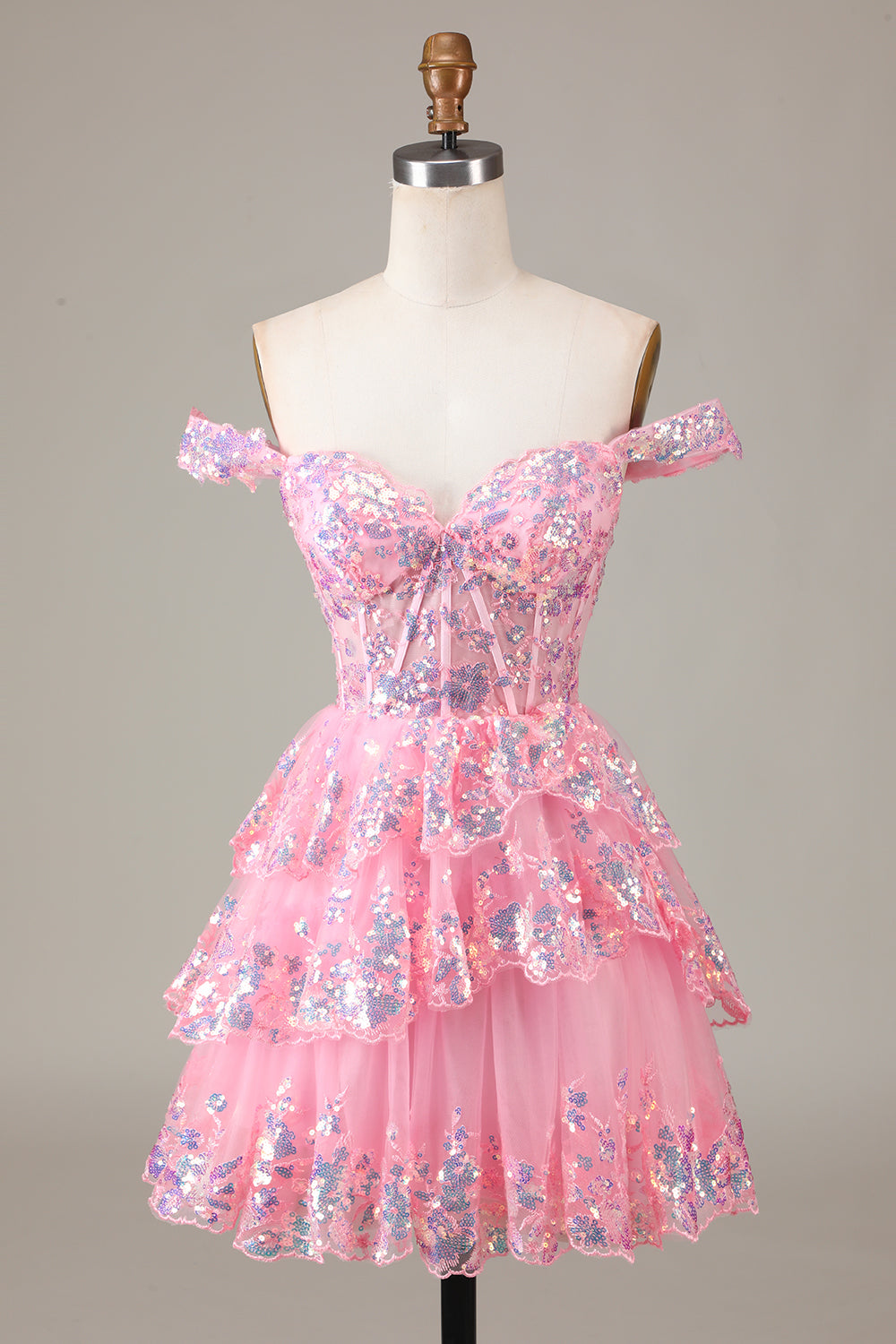 Sparkly Black Pink A-Line Corset Tiered Short Homecoming Dress Sexy