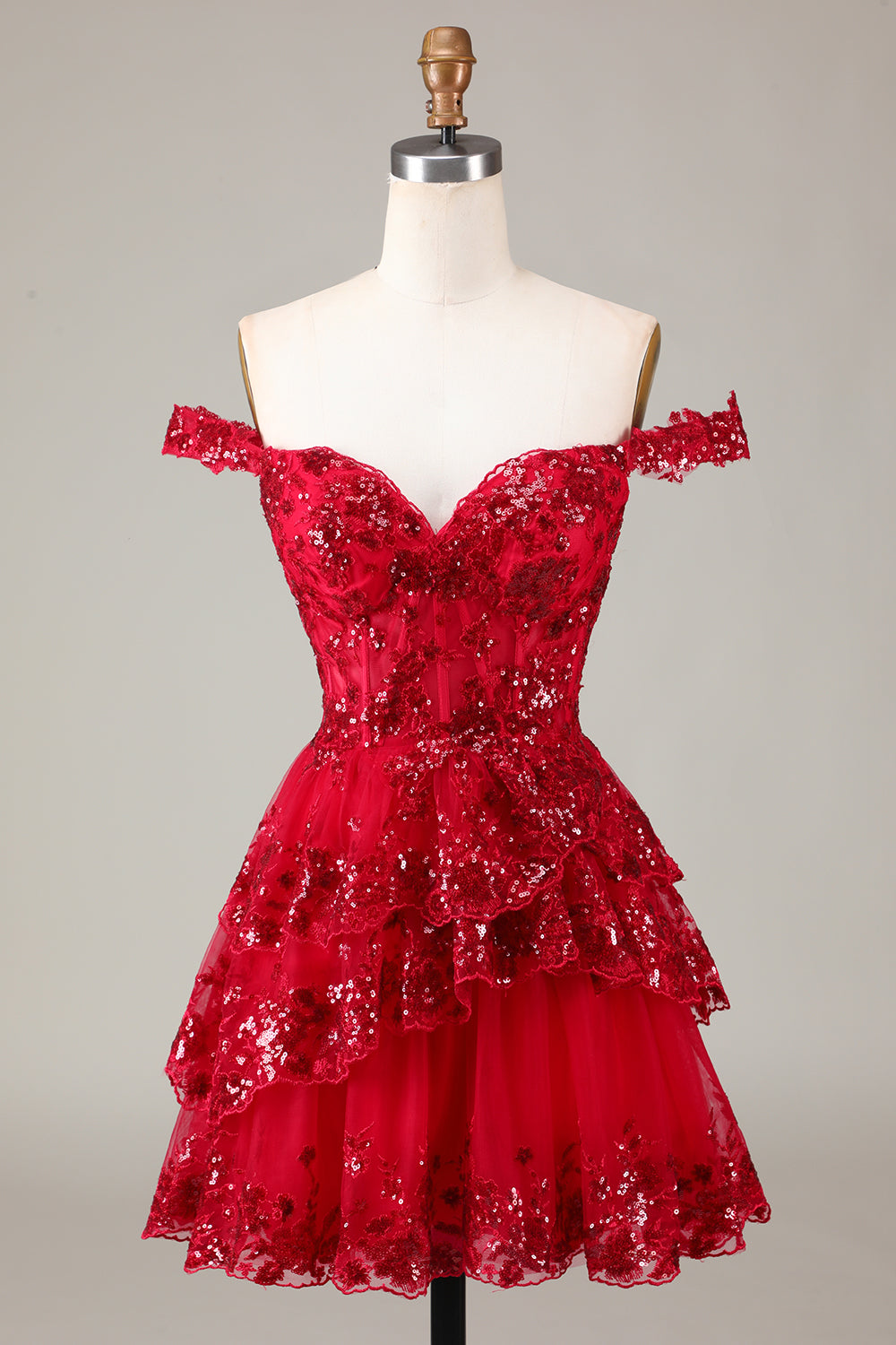 Sparkly Black Pink A-Line Corset Tiered Short Homecoming Dress Sexy