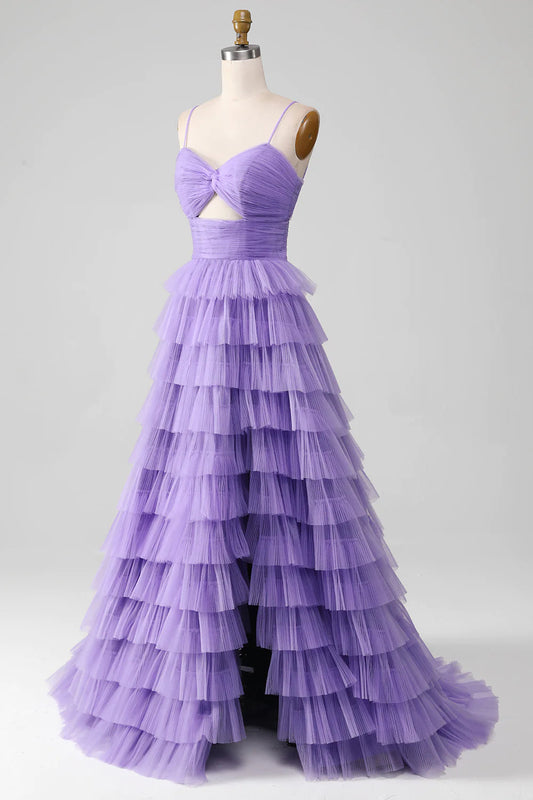 A-Line Prom Dresses Party Wear Sleeveless Off Shoulder Tulle with Slit Long