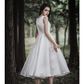 A-Line Wedding Dresses Jewel Neck Tea Length Chiffon Over Satin Cap Sleeve Simple Casual Little White Dress Pure Color