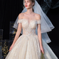 Ball Gown Wedding Dresses Off Shoulder Cathedral Train Tulle Lace Over Satin Sleeveless Formal Elegant with Crystals