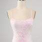 Pink Bodycon Spaghetti Straps Homecoming Dress with Criss Cross Back Sexy