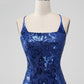 Royal Blue Bodycon Sequins Short Homecoming Dress with Lace-up Back Sparkly 