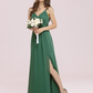 A-Line V Neck Floor Length Chiffon Bridesmaid Dress with Ruching Pure Color