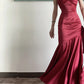 Wine Red Satin Sweetheart Straps Prom Dress Wine Red Long Evening Dress Party Dress