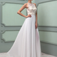 Wedding Dresses Jewel Neck Floor Length Chiffon Lace Regular Straps See-Through with Sash Ribbon