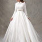 Ball Gown Wedding Dresses High Neck Satin Long Sleeve Glamorous Sparkle & Shine with Bowknot Sash Ribbon