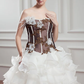 A-Line Wedding Dresses Strapless Chapel Train Lace Organza Satin Strapless with Beading Appliques Cascading
