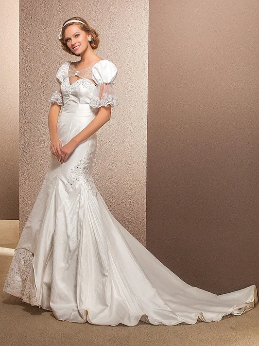 Long Wedding Dresses Sweetheart Neckline Court Train Taffeta Sleeveless