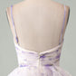 Lavender Flower A-Line Spaghetti Straps Tiered Pleated Short Homecoming Dress Sexy