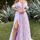 A-Line V-Neck Spaghetti Straps Embroidery Grey Blue Long Prom Dress with Slit Sexy