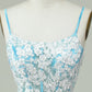 Light Blue Sheath Spaghetti Straps Short Homecoming Dress with Appliques With Flowers