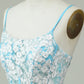 Light Blue Sheath Spaghetti Straps Short Homecoming Dress with Appliques With Flowers