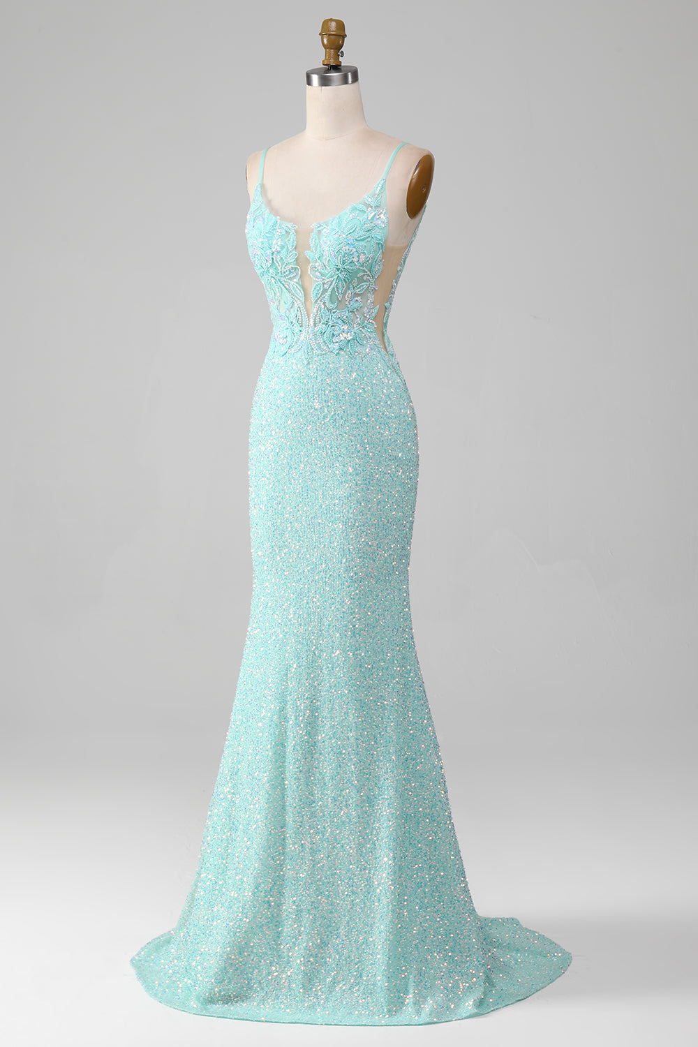 Sequins Sparkly Light Green Mermaid Long Prom Dress with Slit Floor Length