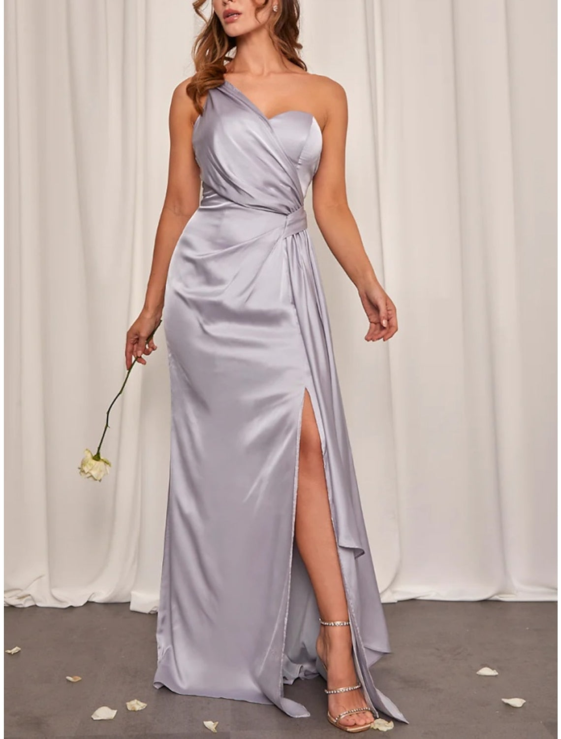 Sheath/Column One-Shoulder Floor-Length Long Bridesmaid Dresses Sexy