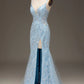 Mermaid Prom Dress with Beaded V-neck Sexy Light Blue