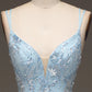 Mermaid Prom Dress with Beaded V-neck Sexy Light Blue