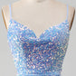 Mermaid Prom Dress with Slit V-neck Sparkly Sexy Light Blue