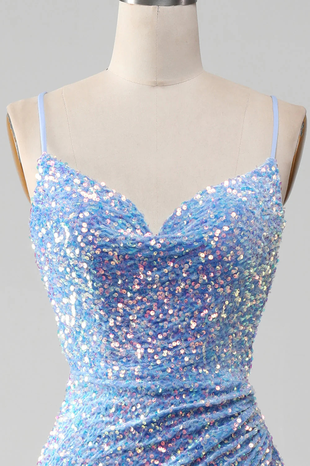 Mermaid Prom Dress with Slit V-neck Sparkly Sexy Light Blue