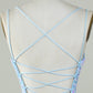 Sparkly Lace-Up Back Light Blue Homecoming Dress V-neck Sexy