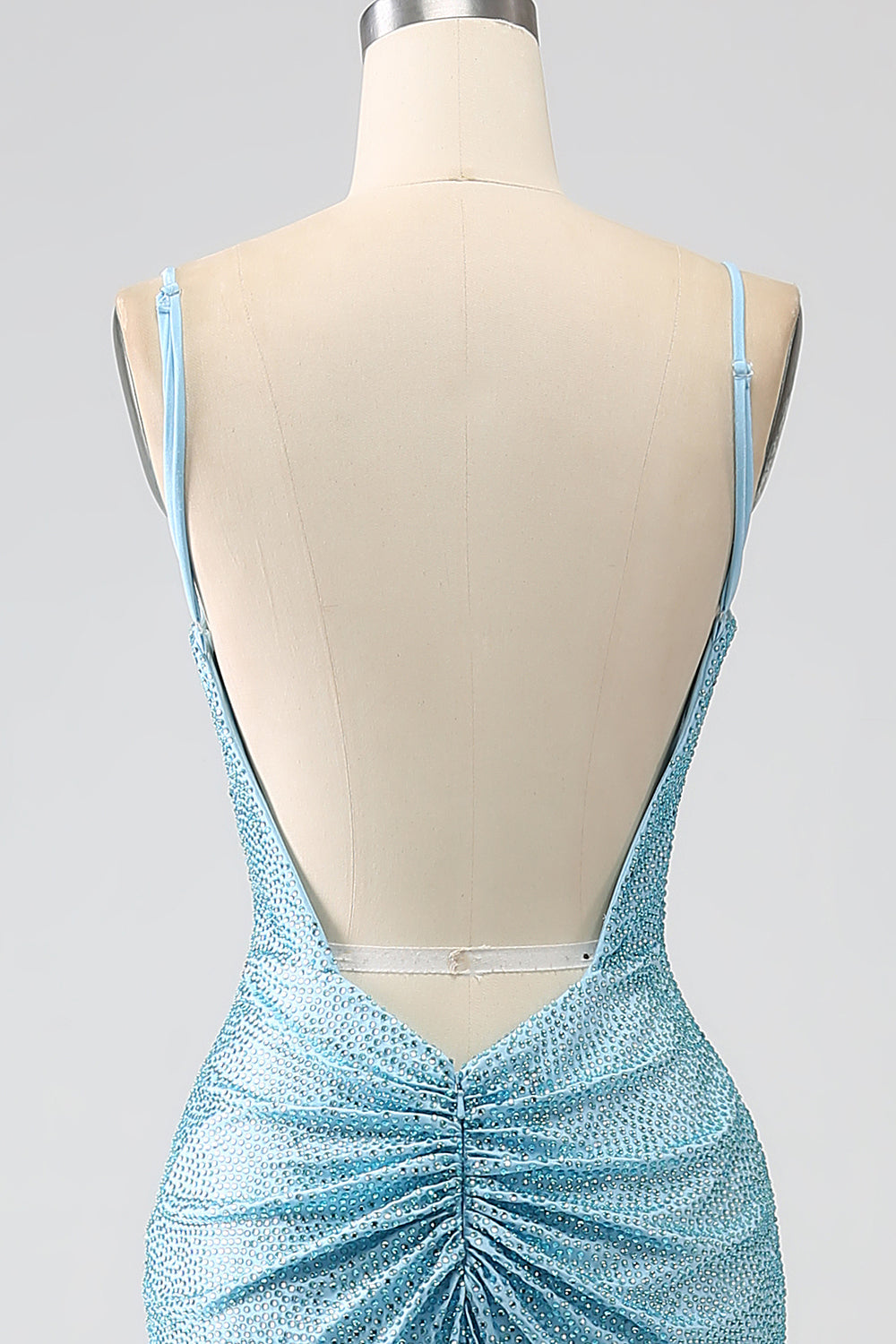 Sparkly Light Blue Mermaid Spaghetti Straps Beaded Long Prom Dress with Slit Sexy Evening Dresses