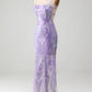 Light Purple Spaghetti Straps Sparkly Sequin Backless Prom Dress Beautiful Long