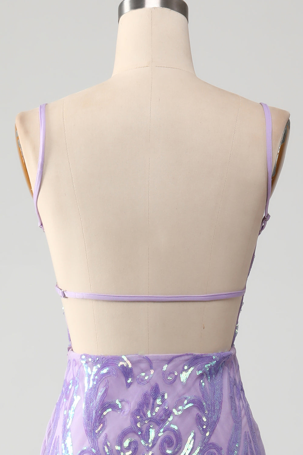 Light Purple Spaghetti Straps Sparkly Sequin Backless Prom Dress Beautiful Long