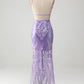Light Purple Spaghetti Straps Sparkly Sequin Backless Prom Dress Beautiful Long