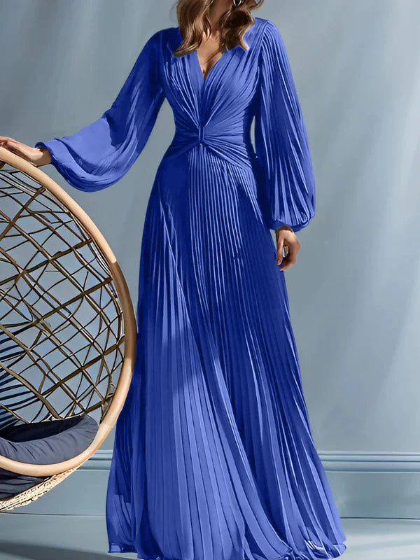 A-Line V-Neck Mother Of The Bride Dresses Long Sleeve Floor Length Evening Dress