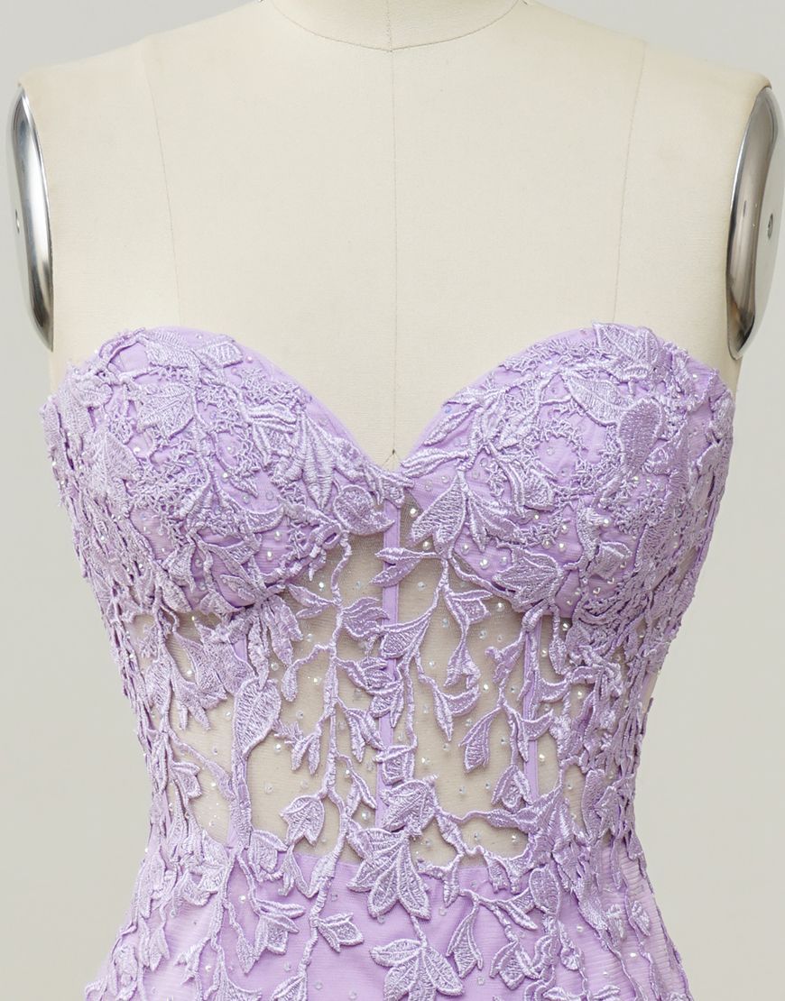 Lilac Mermaid Corset Back Long Prom Dress With Appliques Charming Evening Dress