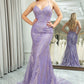 Lilac Mermaid Spaghetti Straps Glitter Sequins Long Prom Dress V-neck Sexy