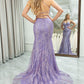 Lilac Mermaid Spaghetti Straps Glitter Sequins Long Prom Dress V-neck Sexy