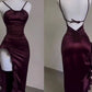 Lovely Sheath Sleeveless Satin Formal Prom Dress With Slit Simple Party Evening Gown Cute Graduation Dress