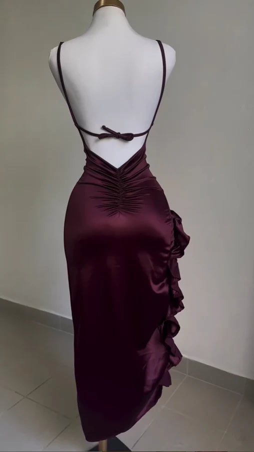 Lovely Sheath Sleeveless Satin Formal Prom Dress With Slit Simple Party Evening Gown Cute Graduation Dress