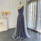 Luxury One Shoulder Tulle Beaded Slit Prom Dress with Cape Sparkly Evening Dresses