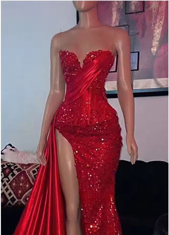 Luxury Mermaid Sweetheart Strapless Long Prom Dresses with Split Sleeveless Sexy Formal Evening Dress