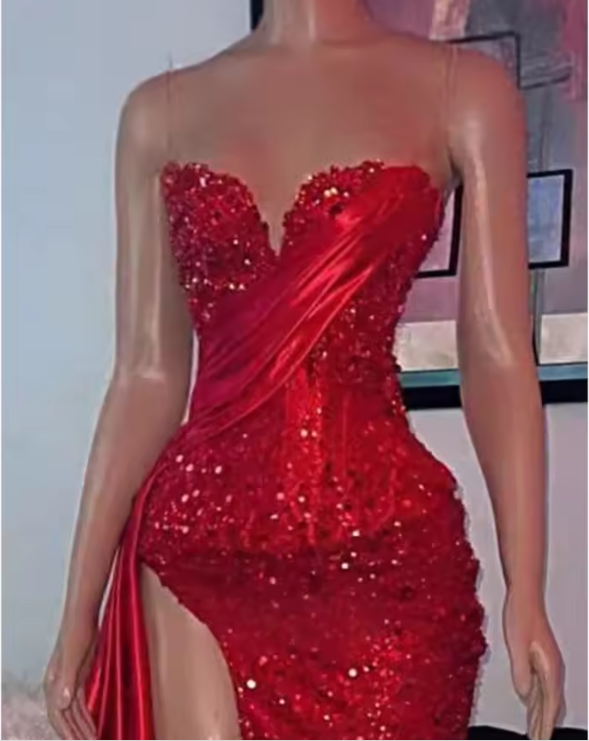 Luxury Mermaid Sweetheart Strapless Long Prom Dresses with Split Sleeveless Sexy Formal Evening Dress