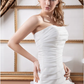 A-Line Wedding Dresses Strapless Floor Length Organza Satin Strapless with Ruched Cascading