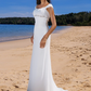 Wedding Dresses Scoop Neck Chiffon Cap Sleeve Beach Plus Size with Beading Draping