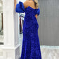 Mermaid Off The Shoulder Sweetheart Puff Sleeves Sequins Long Prom Dress Sparkly Evening Dresses