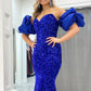 Mermaid Off The Shoulder Sweetheart Puff Sleeves Sequins Long Prom Dress Sparkly Evening Dresses