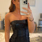 Mermaid Strapless Sequins With Slit Sweep Train Prom Dresses Sexy Evening Dresses