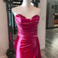 Mermaid Sweetheart Satin Split Prom Dresses with Attached Train Off Shoulder Evening Dress