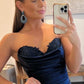 Mermaid Sweetheart Satin Split Prom Dresses with Attached Train Off Shoulder Evening Dress