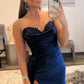 Mermaid Sweetheart Satin Split Prom Dresses with Attached Train Off Shoulder Evening Dress