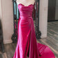 Mermaid Sweetheart Satin Split Prom Dresses with Attached Train Off Shoulder Evening Dress