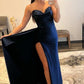 Mermaid Sweetheart Satin Split Prom Dresses with Attached Train Off Shoulder Evening Dress