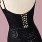 Mermaid V Neck Spaghetti Straps Sequin Black Sparkle Prom Dresses Sexy Evening Dresses