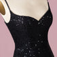 Mermaid V Neck Spaghetti Straps Sequin Black Sparkle Prom Dresses Sexy Evening Dresses