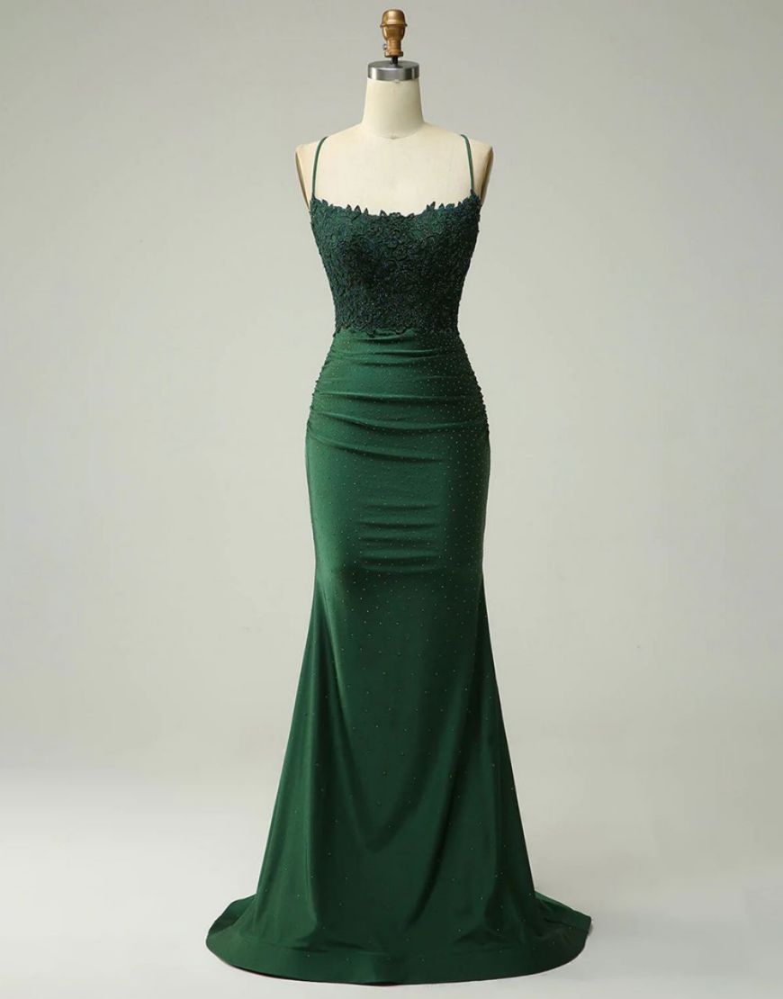 Mermaid Sleeveless Spaghetti Straps Prom Dress Floor Length Evening Dress Party Dress